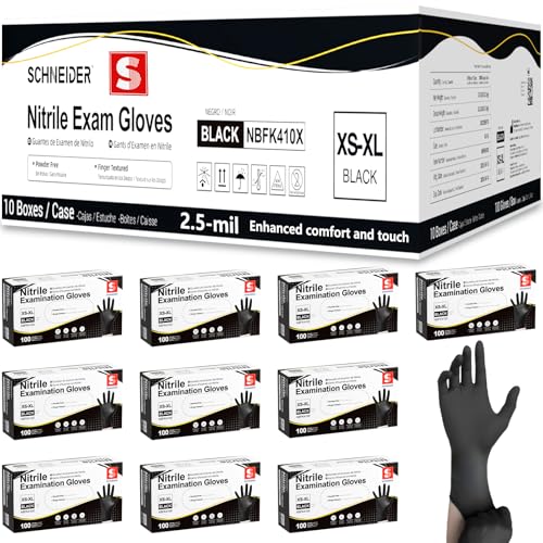 Schneider Medical Black Nitrile Gloves, Powder Free, Disposable Gloves Latex Free for Medical Exam, Food Prep & Cleaning - color: Black(small 1000)