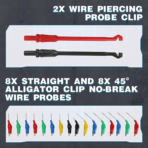110PCS Automotive Test Lead Kit, AES Wave Multimeter Lead Kit with Back Probes, Piercing Clips & Alligator Clips, Multi-Function Diagnostic Tools for Cars, Trucks & EVs, with Carrying Case - color: Black