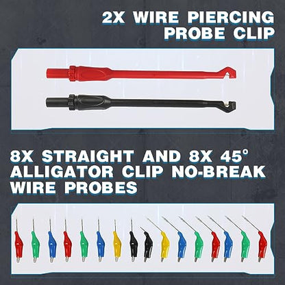 110PCS Automotive Test Lead Kit, AES Wave Multimeter Lead Kit with Back Probes, Piercing Clips & Alligator Clips, Multi-Function Diagnostic Tools for Cars, Trucks & EVs, with Carrying Case - color: Black