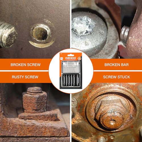 KENDO 6PC HSS Damaged Screw Extractor Set - Remover for Stripped Screws Nuts & Bolts, Drill Bit Tools for Easy Removal of Rusty & Broken Hardware, Easy Removal of Rusty Broken Hardware Gift - style: 6-PC