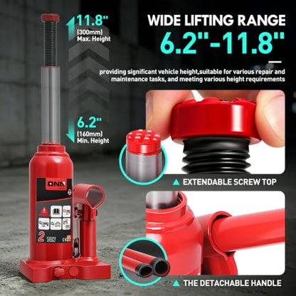 DNA Motoring 2 Tons Hydraulic Car Bottle Jack, Red, 4000 lbs Capacity | Automotive Welded Bottle Jack For Sedans, Auto Repair House Lift, with Manual handle & Carrying Storage Case - color: red, style: 2 ton