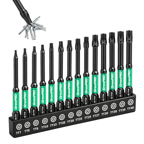 GRENPRO Torx Bit Set 14pc, Impact Driver Bit Set Magnetic Screwdriver Security Torque, 1/4 t20 t25 t30 Tamper Proof Torx Bit Set, 3" Long (t7-t40) Star Screwdriver Bits Sets - size: T7-T40(3"*14pcs)