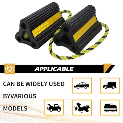 Wheel Chocks for Trailers RVs camper Trucks and Small Aircraft wheel chock, Wheel Chocks Block with 3 Reflective Strips ,Versatile Heavy Duty Solid Rubber Wheel Immobilizers & Chocks[2 Pair 4 Pack] - size: 6.21"2pair4pack