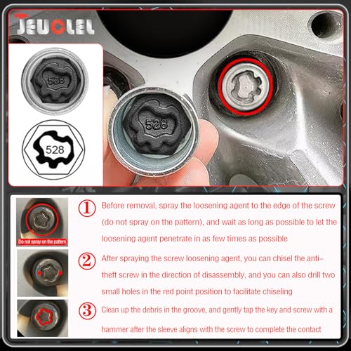 528 Wheel Locking Nut Key for VW, Socket Adapter (OD 28mm-ID 25mm) | Wheel Lock Nut Socket Adapter, Anti-Theft Lug Nut Removal Tool, Anti-Theft Screw Remover, Repair Tool, Tyre Fitting, garage - size: Socket 528