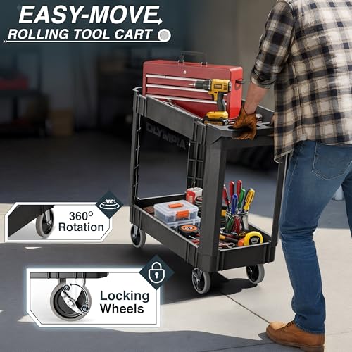 Olympia Tools 87-884-917 Indoor Outdoor Heavy Duty Rolling Utility Cart with 2 Shelves and 500 Pound Capacity for Home, Industrial, Retail, and Commercial Use, Black - size: 500 Lb