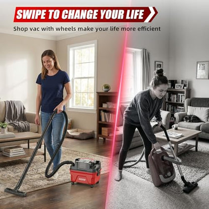 Cordless Shop Vac - 4 Gallon Small Shop Vac Wet and Dry with Accessories, 2 x 4.0Ah Batteries Wet Dry Vacuum, Ideal for Garage, Car, Workshop (Red)