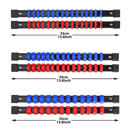 CASOMAN 6PC ABS Socket Organizer, 1/4-Inch, 3/8-Inch, 1/2-Inch, Premium Quality Socket Holders (6-Piece Set, Blue & Red) - size: 6PCS