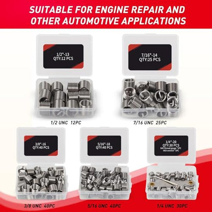 Thread Repair Kit, 338PC Helicoil Repair Kit with Metric & SAE HSS Drill Bit and Wire Thread Inserts, M5 M6 M8 M10 M12 1/4" 5/16" 3/8" 7/16" 1/2" - size: 338PC Metric & SAE