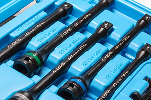 Capri Tools 30083 Torque Limiting Extension Bar Set (5 Piece), 65-140 ft. lbs., 1/2 in. Drive - size: 65-140 ft-lbs / 5-Piece Set w. Case
