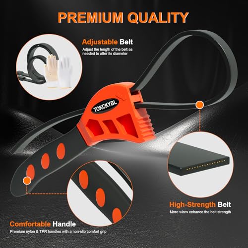 2-Piece Heavy-Duty Strap Wrench Set Upgrade – Adjustable Oil Filter Wrench, Reinforced Rubber - Jar Opener, Plumbing Tool for Shower Heads, Water Filters, Pipes (4" to 6" Diameter)