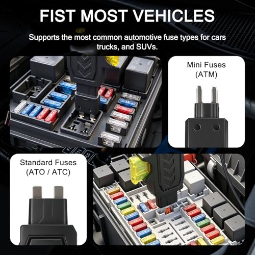 Car Fuse Tester, Automotive Circuit Fault Probe Tester, 20A 48V Parasitic Draw, Car Relay & Circuit Tester with Overcurrent Detection, Inline Current Monitor for Mini & Standard Blade Fuses