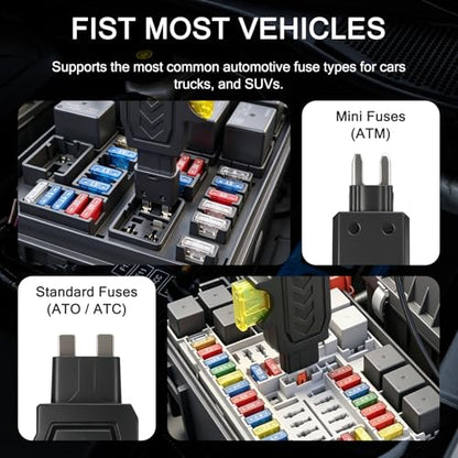 Car Fuse Tester, Automotive Circuit Fault Probe Tester, 20A 48V Parasitic Draw, Car Relay & Circuit Tester with Overcurrent Detection, Inline Current Monitor for Mini & Standard Blade Fuses