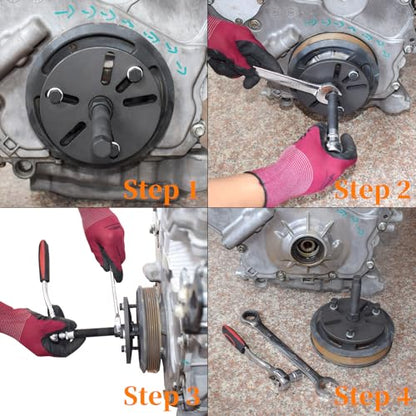 59 Pcs Harmonic Balancer Puller Removal & Installation Tool Kit, Flywheel Remover, Crankshaft Pulley Removal Steering Wheel Pulling Set, Compatible with Buick Regal, Lacrosse GL8, Firstland, etc.