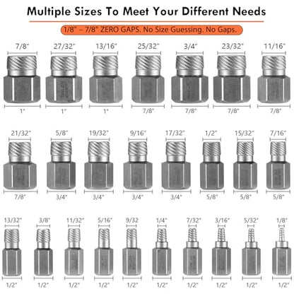 XEWEA 25Pcs Screw Extractor Set, Hex Head Multi-Spline Easy Out Bolt RemoverTool, High-Hardness Cr-Mo Steel EZ Out for Removing Stripped, Broken Rusted Bolts Screws, Father's Day gift - color: 25pcs