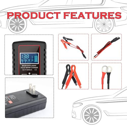 Trickle Charger for Car Battery 12V/6V,Smart Automatic Motorcycle Battery Charger with SAE Cable,Universal Battery Maintainer Car Accessories for Most Cars Trucks Motorcycles