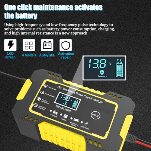 Car Battery Charger, 12V 6A Smart Fully Trickle Vehicle Battery Charger & Desulfator with Temperature Compensation, Portable Automotive Power Maintainer, Universal Fit (Yellow) - color: Yellow