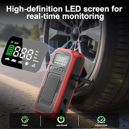 Portable Air Compressor with Jump Starter, 150 PSI Digital Tire Inflator 4000A Car Battery Jumper Box with 20000mAh Power Bank, Auto Shut-off Cordless Air Pump for Cars, Trucks, Motorcycles, Bikes