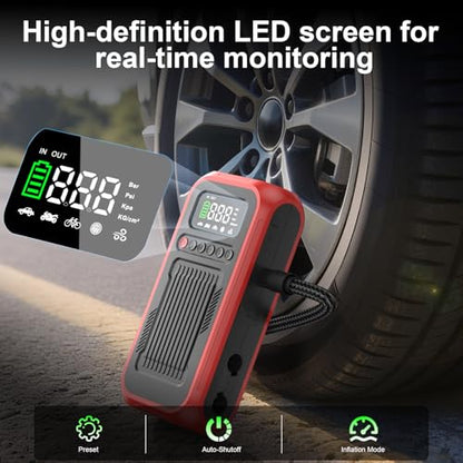 Portable Air Compressor with Jump Starter, 150 PSI Digital Tire Inflator 4000A Car Battery Jumper Box with 20000mAh Power Bank, Auto Shut-off Cordless Air Pump for Cars, Trucks, Motorcycles, Bikes