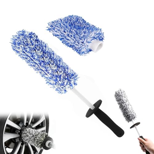 V+ Wheel Barrel Brush, Professional Microfiber Car Cleaner with Long Flexible Handle, Soft Bristle Rim Tool for Deep Well, Spoke & Exhaust Tip, Non-Scratch Auto Detailing Wash Supplies (#D) - color: #D