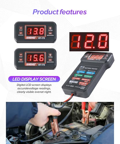 Car Battery Tester,Car Accessories Universal Alternator Tester with LCD Display & LED Indicators,Automotive Tools Battery Testers,Suitable for 12V System Cars,Motorcycles,RVs,Boats,Tractors
