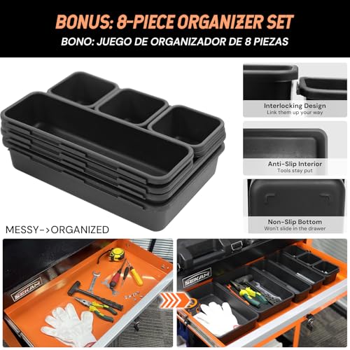 SEKAM 3-Tier Rolling Tool Cart: Heavy Duty Mechanic Service Cart with Drawer for Garage & Warehouse – Metal Utility Trolley Organizer with Locking Wheels & Screwdriver Holder (440LBS Capacity)