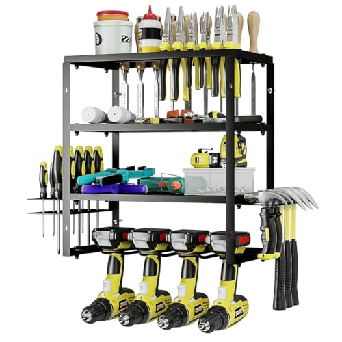AZERPIAN Tool Organizer Heavy Duty Power Wall Mount for Drill and Cordless Tools Heavy Duty Rack for Garage Organization Workshop Pegboard (3 Layers 4 Slots) - size: 4 Slots 3Layers