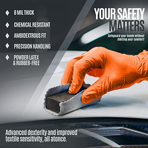 MED PRIDE Maxx Strength Nitrile Industrial Orange Gloves, 8 Mil Thick - Diamond Texture Disposable Heavy-Duty, Tear-Resistant - size: Medium