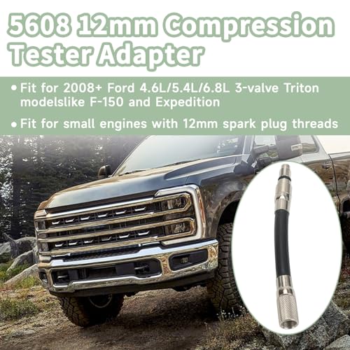 12mm Compression Tester Adapter 5608 for Ford 4.6L 5.4L 6.8L 3-Valve Engines 2008+ Triton Spark Plug Thread Adapter Automotive Engine Compression Test Tool