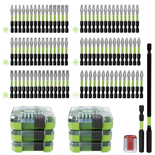 Magnetic Screwdriver Bit Set, 93-Piece Impact Ready S2 Steel Driver Bits with Magnetizer, Extension Bars, for Automotive, Repair & DIY Projects (PH/PZ/SQ/T/Torx) - size: Mixed with Storage Box with 93PCS