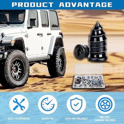 57 PCS 3 in 1 Tire Repair Screws Tire Plug Kit Valve Stem Tool Dust Caps | Roadside Emergency Flat Tire Repair, Fast Self-Service Tool Tire Plugs Valve Stem Tool Dust Caps, For Car Motorcycle Truck - size: 57 PCS