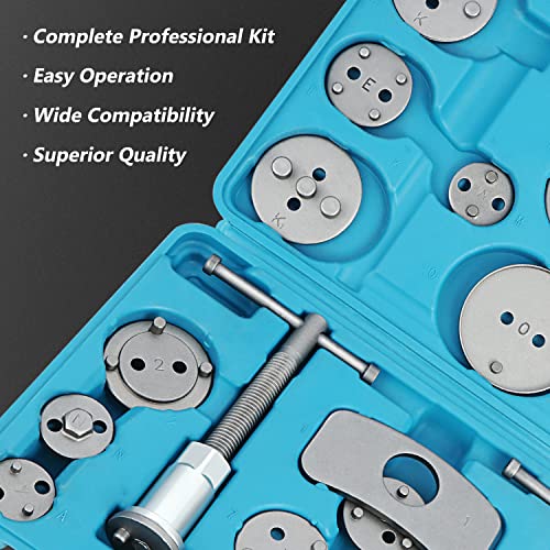 DNA Motoring TOOLS-00242 24-pcs Disc Brake Caliper Piston Compressor Wind Back Repair Tool Kit for Cars, with Carrying Case, Blue - color: Blue
