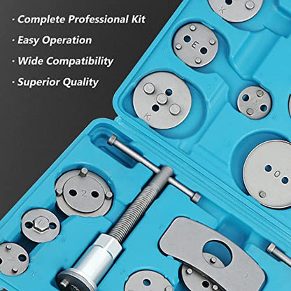 DNA Motoring TOOLS-00242 24-pcs Disc Brake Caliper Piston Compressor Wind Back Repair Tool Kit for Cars, with Carrying Case, Blue - color: Blue