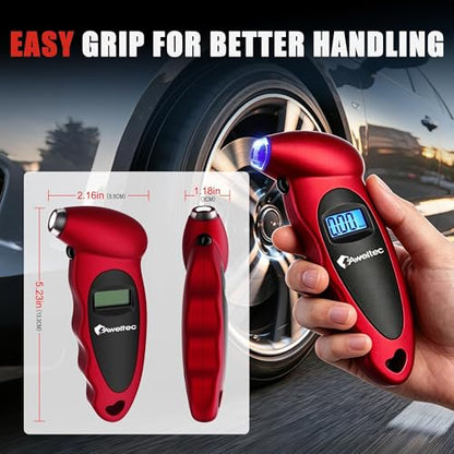 Digital Tire Pressure Gauge,Accurate Cars Air Gauge 150 PSI,2 Pack | 0-150PSI Calibrated,Accurate in 0.1 Increments,4 Measurement Units,Backlight LCD&Nozzle Light,for Everyday Vehicles - color: Red(2PK), size: 2 Pack