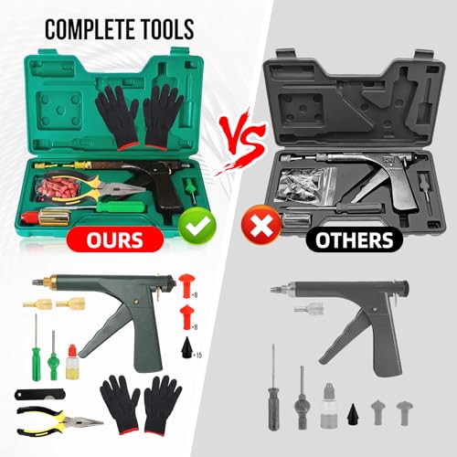 Tire Gun Plug Repair Kit Tire Gun Repair Kit Tire Plug Kit Heavy Duty Professional Car Tire Repair Kit with Plugs Tire Patch Kit Tire Puncture Repair Kit Tire Plug Repair Kit (Green) - color: Green
