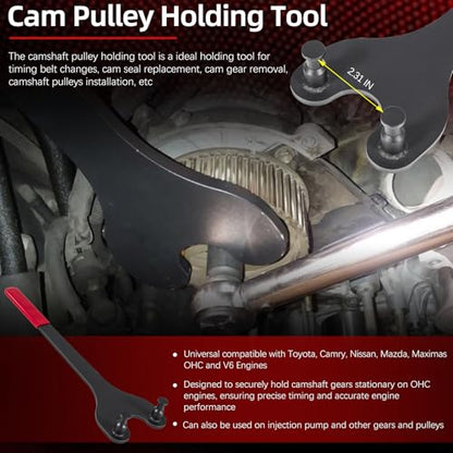 Sunluway for Toyota 3.4L V6 Engine Crankshaft Damper Pulley Holding Tool & Cam Pulley Holder W89208 fits Tacoma 4Runner T100 Tundra Pickup, Harmonic Damper and Camshaft Pulley Holding Tool