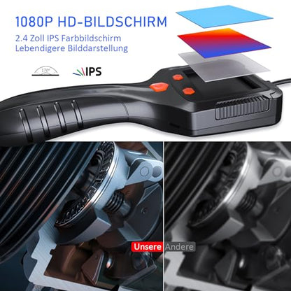 Daxiongmao Borescope Camera, 1080P HD IP67 Waterproof Endoscope with LED Light, Flexible Snake Camera for Automotive Engine, Pipe, Wall & Vent Inspection - size: 2.3" P100 Borescope