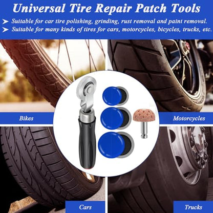 30+3PCS Tire Patch Roller Kit, Tire Repair Tool for Car Grinding, Repair Buffing Wheel/Inner Liner Scraper/ 30PCS Wheel Patches(32/42/ 58mm)