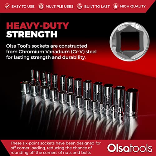 Olsa Tools SAE Shallow Socket Set - 1/4-Inch Drive, 13pc - 6-Point Chrome Sockets 1/8" to 5/8" and No Skipped Sizes - Mechanic Shallow SAE Socket Set - Professional Grade Short Sockets - Part: 1330 - color: Sae Shallow, size: 13pc, 1/4-Inch Drive