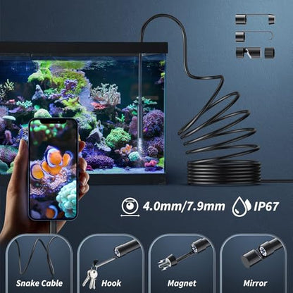 Endoscope Camera with Light,1920P HD Borescope Tools with 8 Adjustable LED Lights, Endoscope with Semi-Rigid Snake Camera, IP67 Waterproof Inspection Borescope for iOS and Android-32.8ft Single Lens - size: 32.8ft, style: Single lens