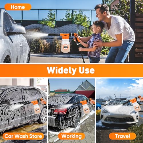 16 IN 1 Car Wash Foam Gun, Foam Cannon for Car Cleaning/Garden | Adjustable Hose Wash Sprayer with 2.5 to 6 Bars Foam Blaster, Wash Mitten&Towel,Use with 1/2” Quick Connector,Garden Sprayer - color: Orange