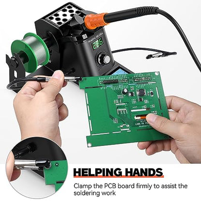 Preciva 926 III 130W MAX Digital Soldering Station with Auto Sleep & Calibration | Complete Kit Includes 5 Tips, Helping Hands, Solder Wire, Solder Wick | °C/ºF Display - size: 926 III
