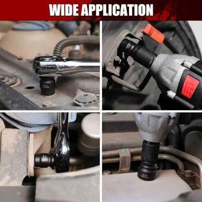 MIXPOWER 12-Piece 3/8" Drive Stubby Impact Socket,CR-MO,5/16"-1",6-Point,SAE,Radius Corner Design, Axle Nut Impact Grade Socket for Easy Removal - size: 3/8" Drive / SAE Set