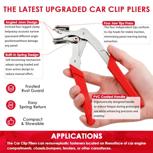 SKETYICar Clip Pliers, 2-in-1 Auto Trim Fastener Removal Tool, 17-4 PH Stainless Steel Panel Push Pin Rivet Remover for Door Bumper Fender Dashboard