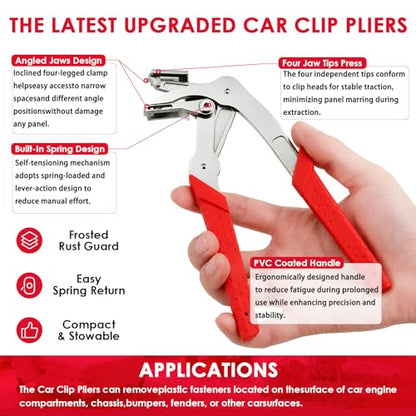 SKETYICar Clip Pliers, 2-in-1 Auto Trim Fastener Removal Tool, 17-4 PH Stainless Steel Panel Push Pin Rivet Remover for Door Bumper Fender Dashboard