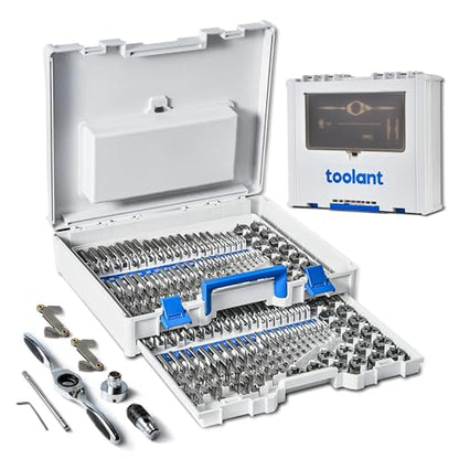 toolant 127 Piece Ratcheting Tap and Die Set, SAE/Metric Tap and Die Set with Assortment Drill Bit for Threading, Double-Layer Tool Box - size: 127pcs set