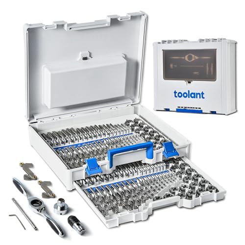 toolant 127 Piece Ratcheting Tap and Die Set, SAE/Metric Tap and Die Set with Assortment Drill Bit for Threading, Double-Layer Tool Box - size: 127pcs set