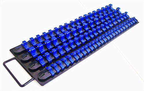240pc SOCKET STORAGE TRAY RAIL RACK HOLDER SET 1/4 3/8 1/2 RED BLACK BLUE 17-1/2" LONG 3 TOTAL TRAYS 6" WIDE