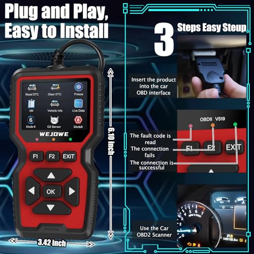 WEJOWE Upgraded OBD2 Scanner Diagnostic Tool, Check Engine Code Reader OBD2 Scanner with Reset, Battery Test Check Engine Light Mode 6, Mode 8 & I/M Car Diagnostic Scan Tool for All OBDII Car