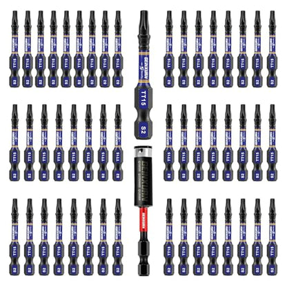 Geinxurn 2 In. Security T15 Impact Magnetic Screwdriver Bit Set, 51 Pieces #15 Torx Head Power Bit Set, S2 Alloy Steel Hollow Star Bit Set with 1 Pcs Impact Bit Holder - size: 2"-51PCS, style: TT15