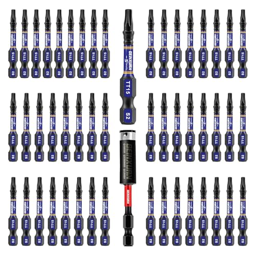 Geinxurn 2 In. Security T15 Impact Magnetic Screwdriver Bit Set, 51 Pieces #15 Torx Head Power Bit Set, S2 Alloy Steel Hollow Star Bit Set with 1 Pcs Impact Bit Holder - size: 2"-51PCS, style: TT15